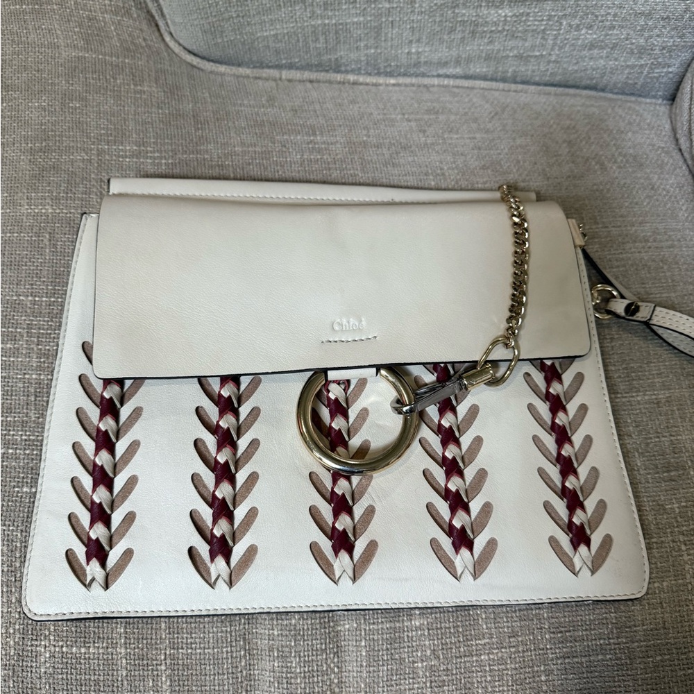 Chloe White and Brown Leather Shoulder Bag